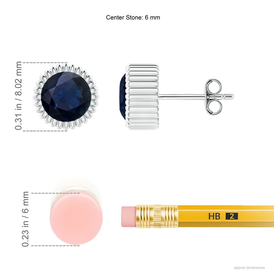 6mm A Bezel-Set Solitaire Round Sapphire Beaded Halo Studs in White Gold ruler