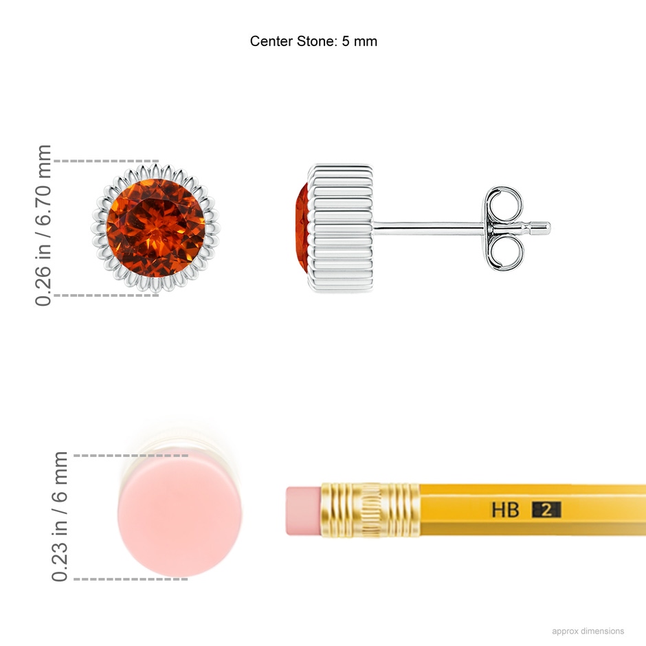 5mm AAAA Bezel-Set Solitaire Round Spessartite Beaded Halo Studs in White Gold ruler