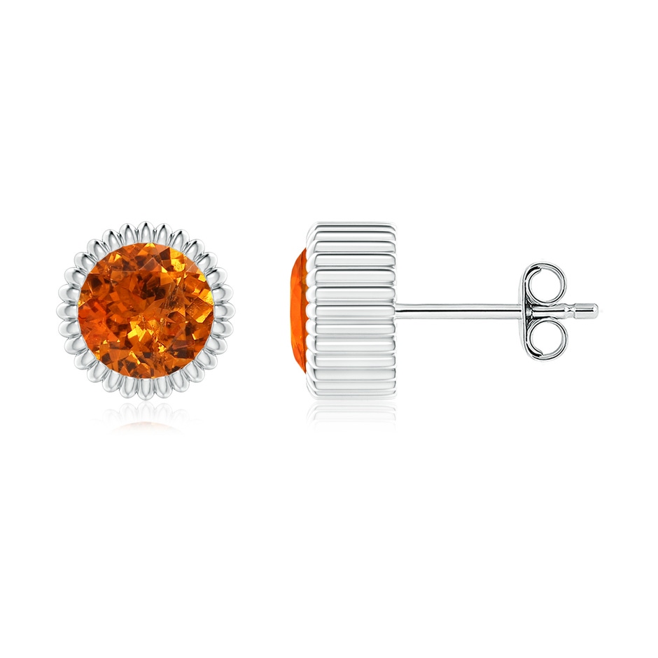 6mm AAA Bezel-Set Solitaire Round Spessartite Beaded Halo Studs in White Gold 