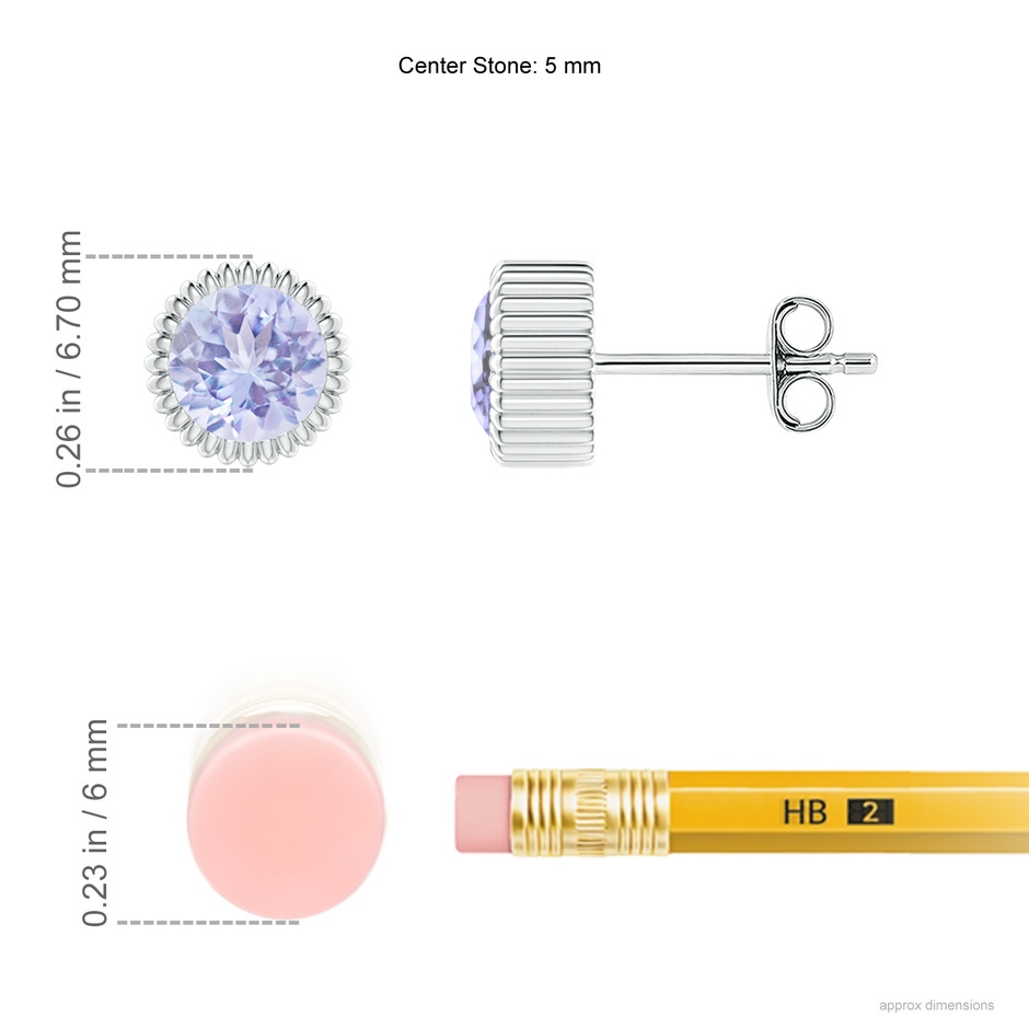 5mm A Bezel-Set Solitaire Round Tanzanite Beaded Halo Studs in White Gold ruler