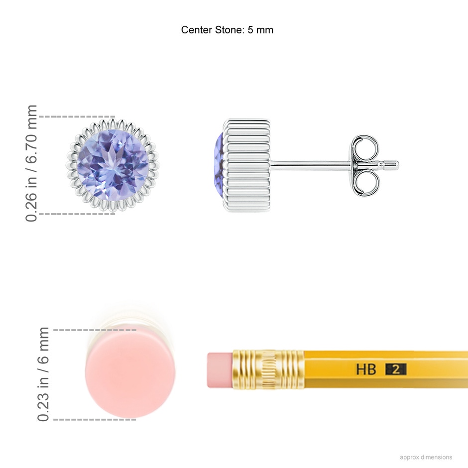5mm AA Bezel-Set Solitaire Round Tanzanite Beaded Halo Studs in White Gold ruler
