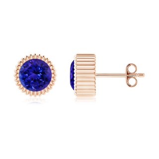 6mm AAAA Bezel-Set Solitaire Round Tanzanite Beaded Halo Studs in Rose Gold