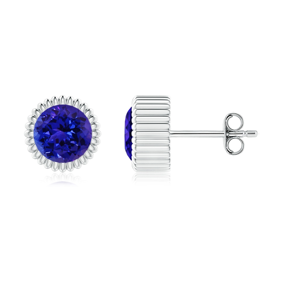 6mm AAAA Bezel-Set Solitaire Round Tanzanite Beaded Halo Studs in White Gold 
