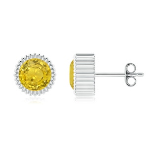 6mm AAA Bezel-Set Solitaire Round Yellow Sapphire Beaded Halo Studs in White Gold