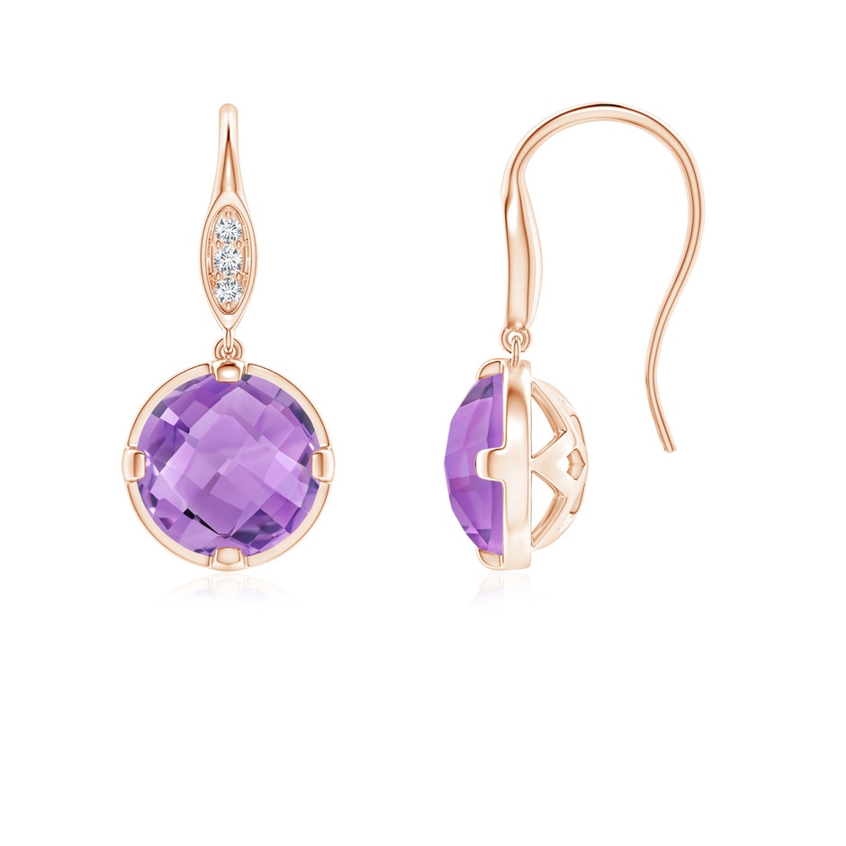6mm A Round Amethyst Fish Hook Earrings with Diamond Accents in Rose Gold 