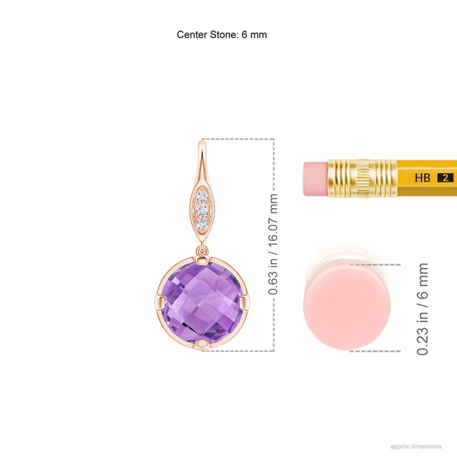 6mm A Round Amethyst Fish Hook Earrings with Diamond Accents in Rose Gold ruler