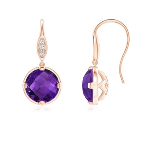 6mm AAAA Round Amethyst Fish Hook Earrings with Diamond Accents in 9K Rose Gold