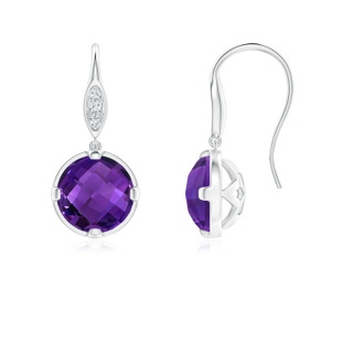 6mm AAAA Round Amethyst Fish Hook Earrings with Diamond Accents in White Gold