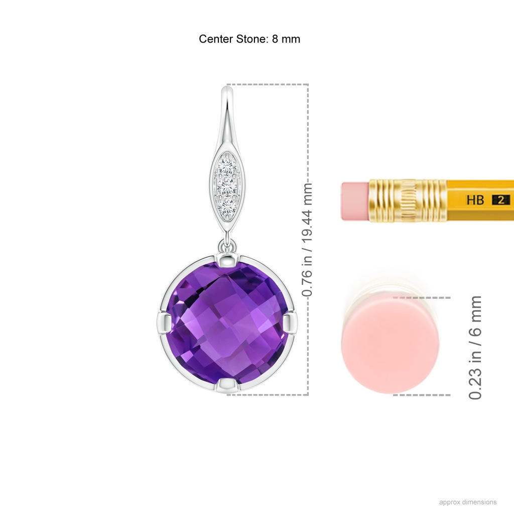 8mm AAA Round Amethyst Fish Hook Earrings with Diamond Accents in White Gold Ruler