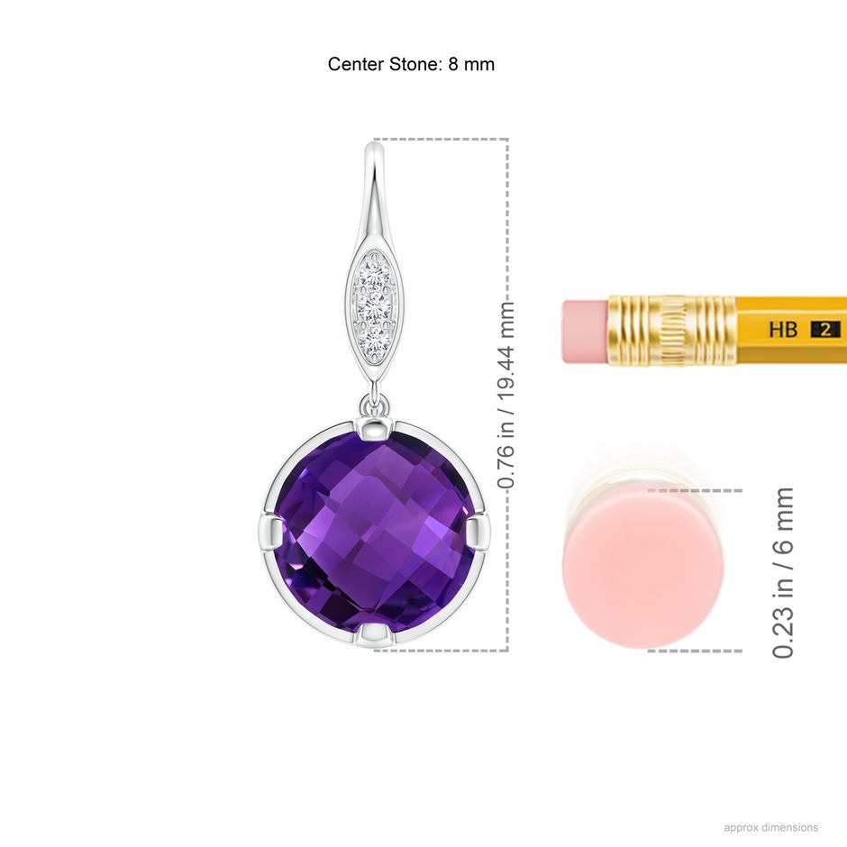 8mm AAAA Round Amethyst Fish Hook Earrings with Diamond Accents in White Gold ruler