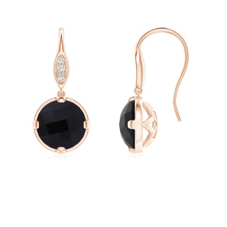 6mm AAA Round Black Onyx Fish Hook Earrings with Diamond Accents in Rose Gold