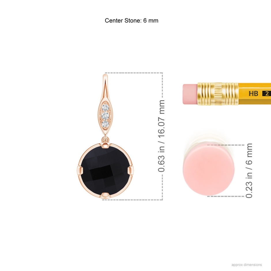 6mm AAA Round Black Onyx Fish Hook Earrings with Diamond Accents in Rose Gold ruler