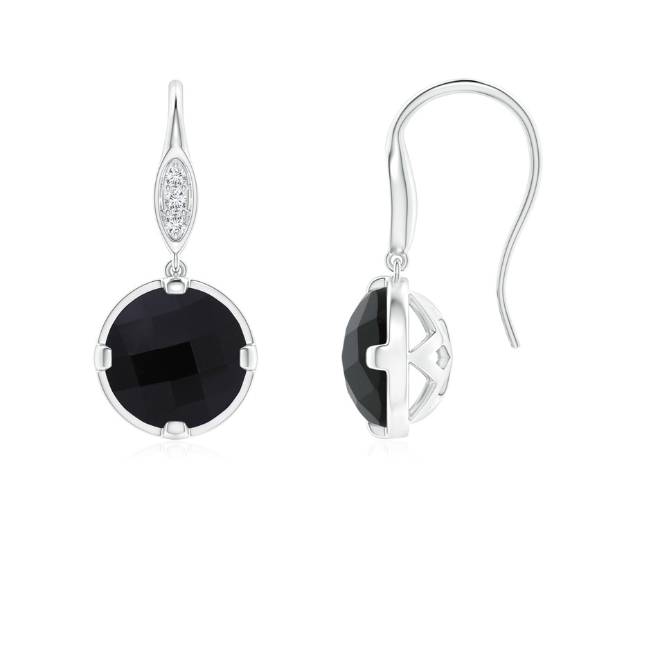 6mm AAA Round Black Onyx Fish Hook Earrings with Diamond Accents in White Gold 