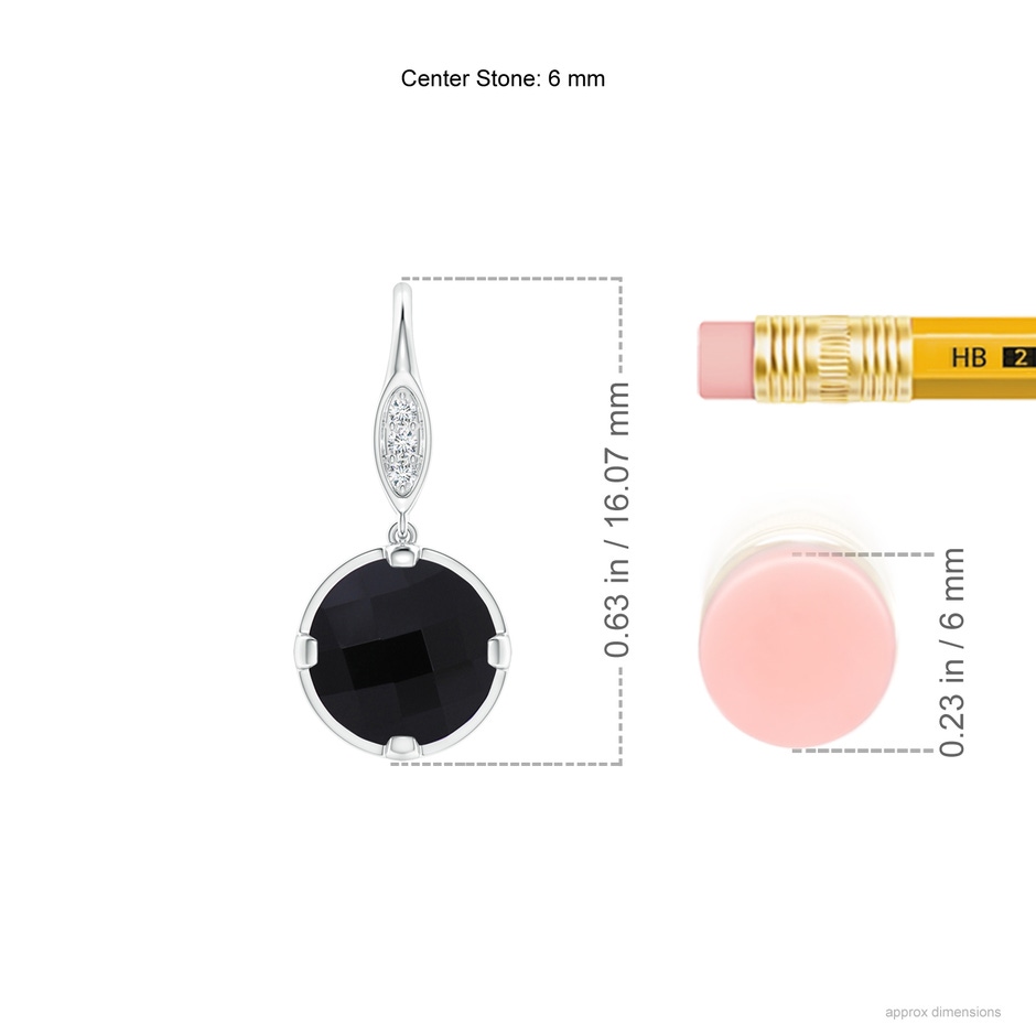 6mm AAA Round Black Onyx Fish Hook Earrings with Diamond Accents in White Gold ruler