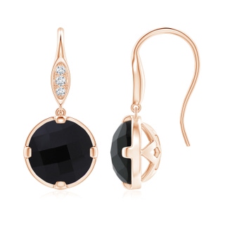 8mm AAA Round Black Onyx Fish Hook Earrings with Diamond Accents in Rose Gold
