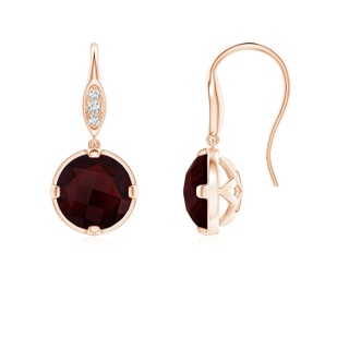 6mm A Round Garnet Fish Hook Earrings with Diamond Accents in Rose Gold