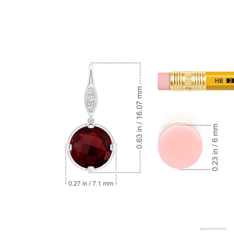 6mm AAA Round Garnet Fish Hook Earrings with Diamond Accents in White Gold ruler