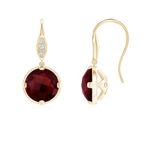 6mm AAA Round Garnet Fish Hook Earrings with Diamond Accents in Yellow Gold