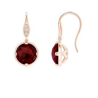6mm AAAA Round Garnet Fish Hook Earrings with Diamond Accents in Rose Gold