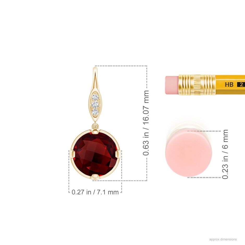 6mm AAAA Round Garnet Fish Hook Earrings with Diamond Accents in Yellow Gold ruler