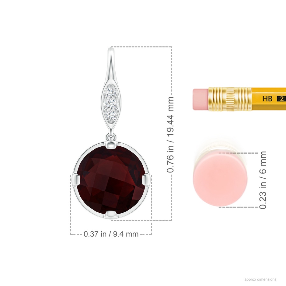 8mm A Round Garnet Fish Hook Earrings with Diamond Accents in 18K White Gold ruler