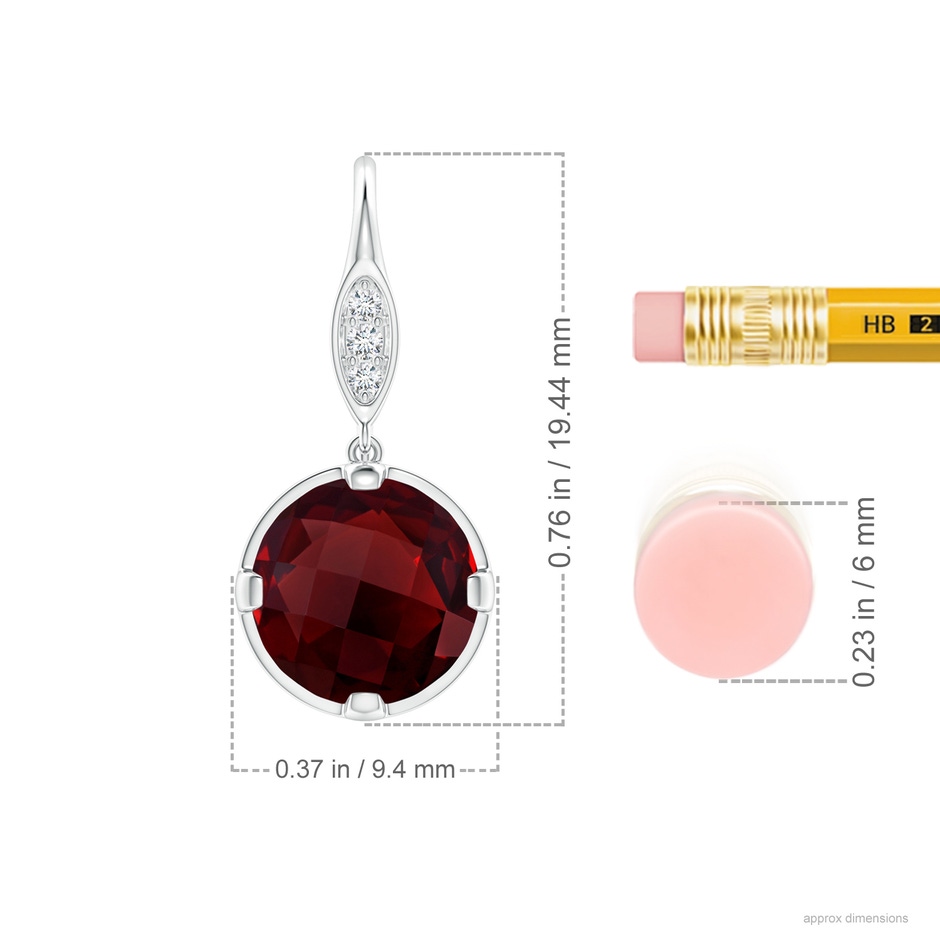 8mm AAA Round Garnet Fish Hook Earrings with Diamond Accents in White Gold ruler
