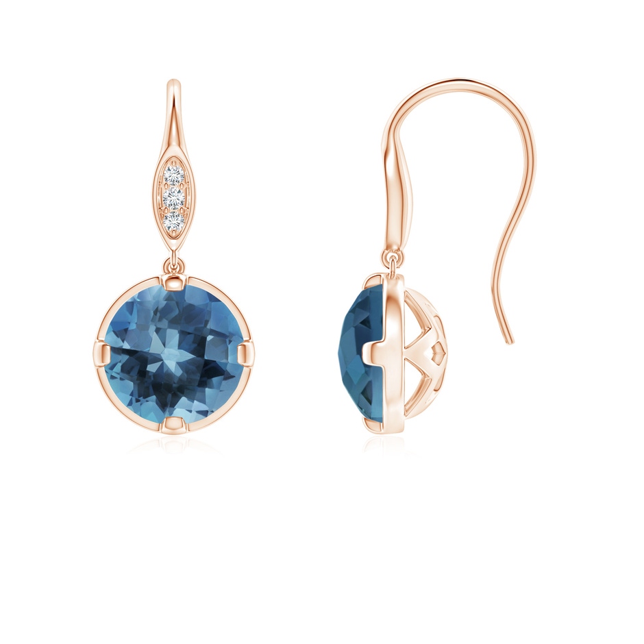 6mm A London Blue Topaz Fish Hook Earrings with Diamond Accents in Rose Gold 