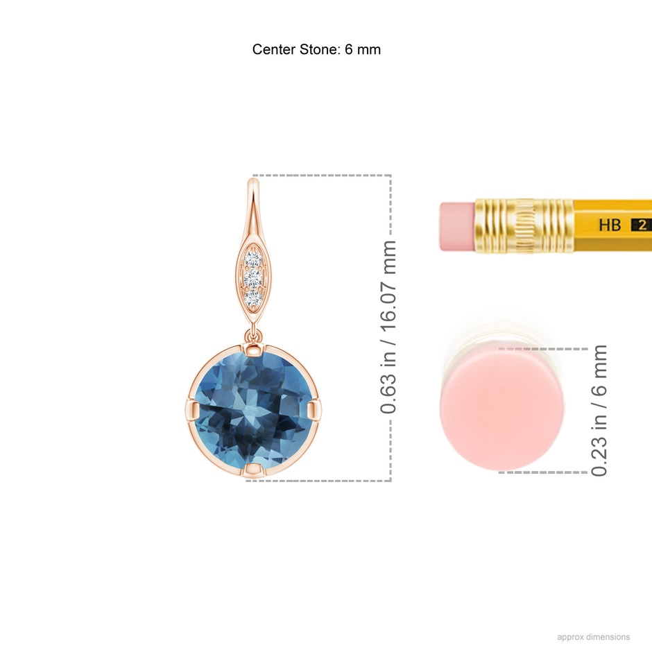 6mm A London Blue Topaz Fish Hook Earrings with Diamond Accents in Rose Gold Ruler