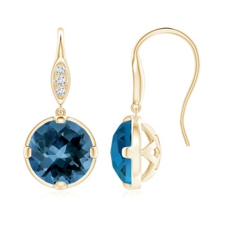 8mm AAA London Blue Topaz Fish Hook Earrings with Diamond Accents in Yellow Gold