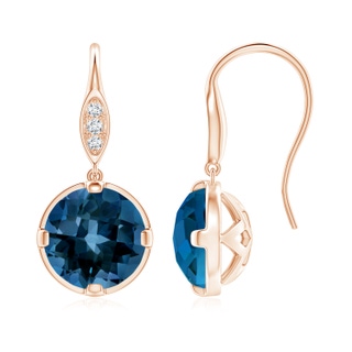 8mm AAAA London Blue Topaz Fish Hook Earrings with Diamond Accents in Rose Gold