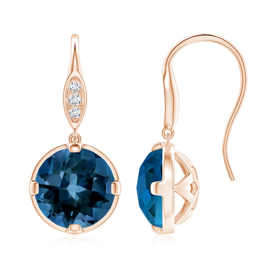 8mm AAAA London Blue Topaz Fish Hook Earrings with Diamond Accents in Rose Gold 