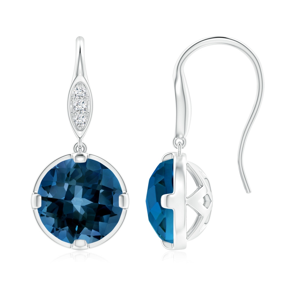 8mm AAAA London Blue Topaz Fish Hook Earrings with Diamond Accents in White Gold
