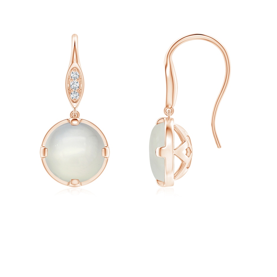 6mm AAA Moonstone Fish Hook Earrings with Diamond Accents in Rose Gold 