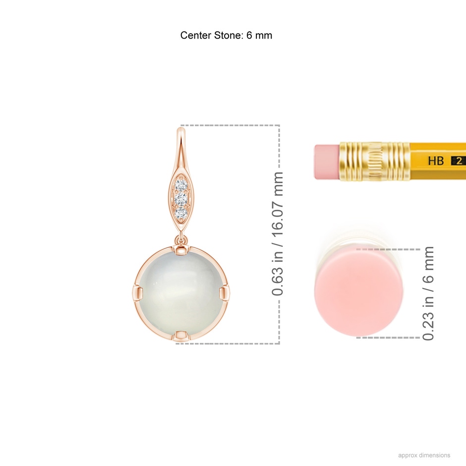6mm AAA Moonstone Fish Hook Earrings with Diamond Accents in Rose Gold ruler