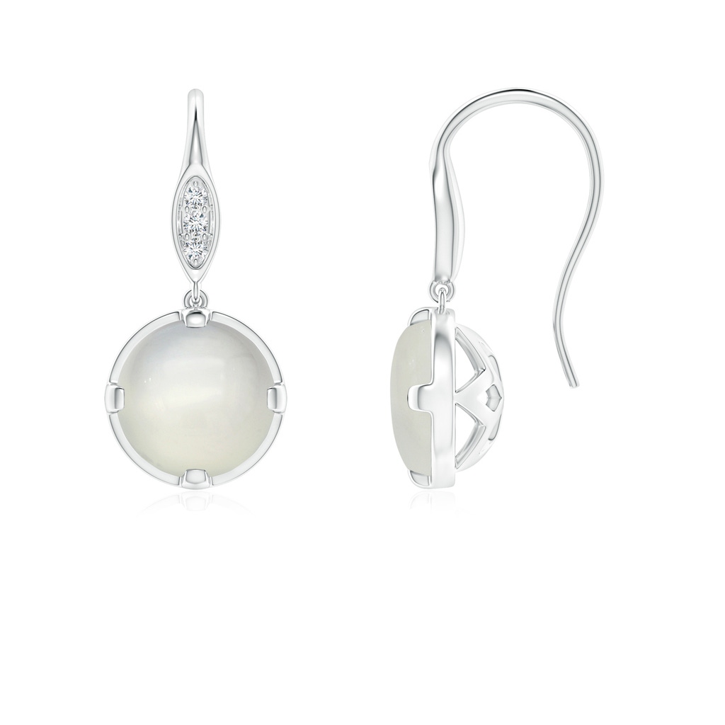 6mm AAA Moonstone Fish Hook Earrings with Diamond Accents in White Gold