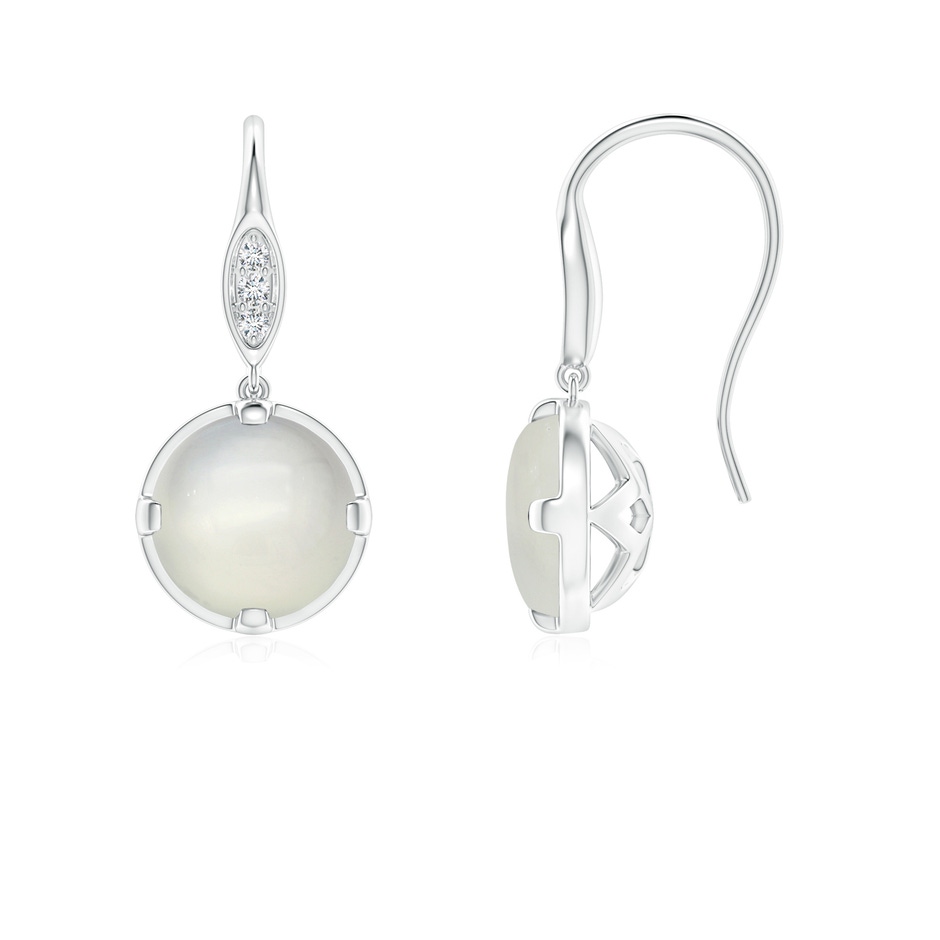 6mm AAA Moonstone Fish Hook Earrings with Diamond Accents in White Gold 