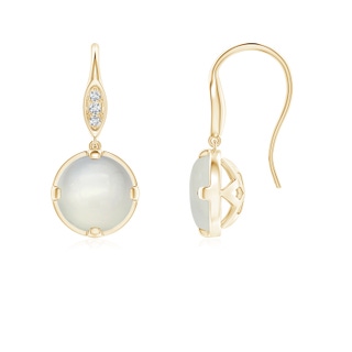 6mm AAA Moonstone Fish Hook Earrings with Diamond Accents in Yellow Gold
