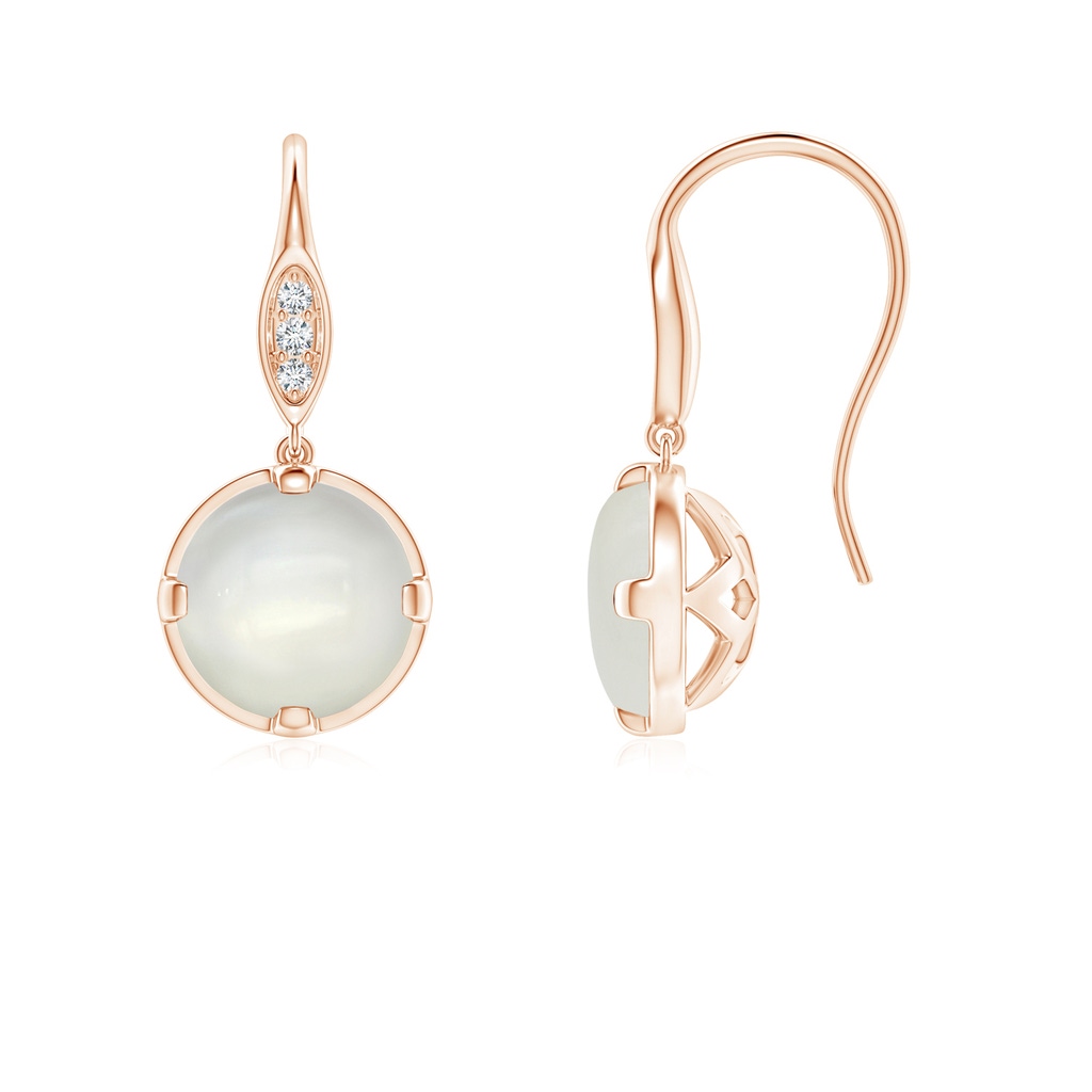 6mm AAAA Moonstone Fish Hook Earrings with Diamond Accents in Rose Gold