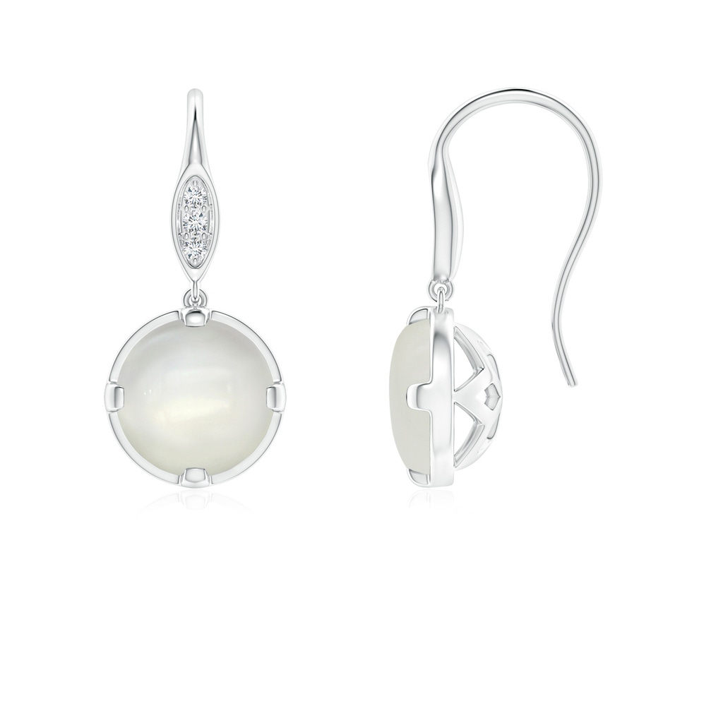 6mm AAAA Moonstone Fish Hook Earrings with Diamond Accents in S999 Silver
