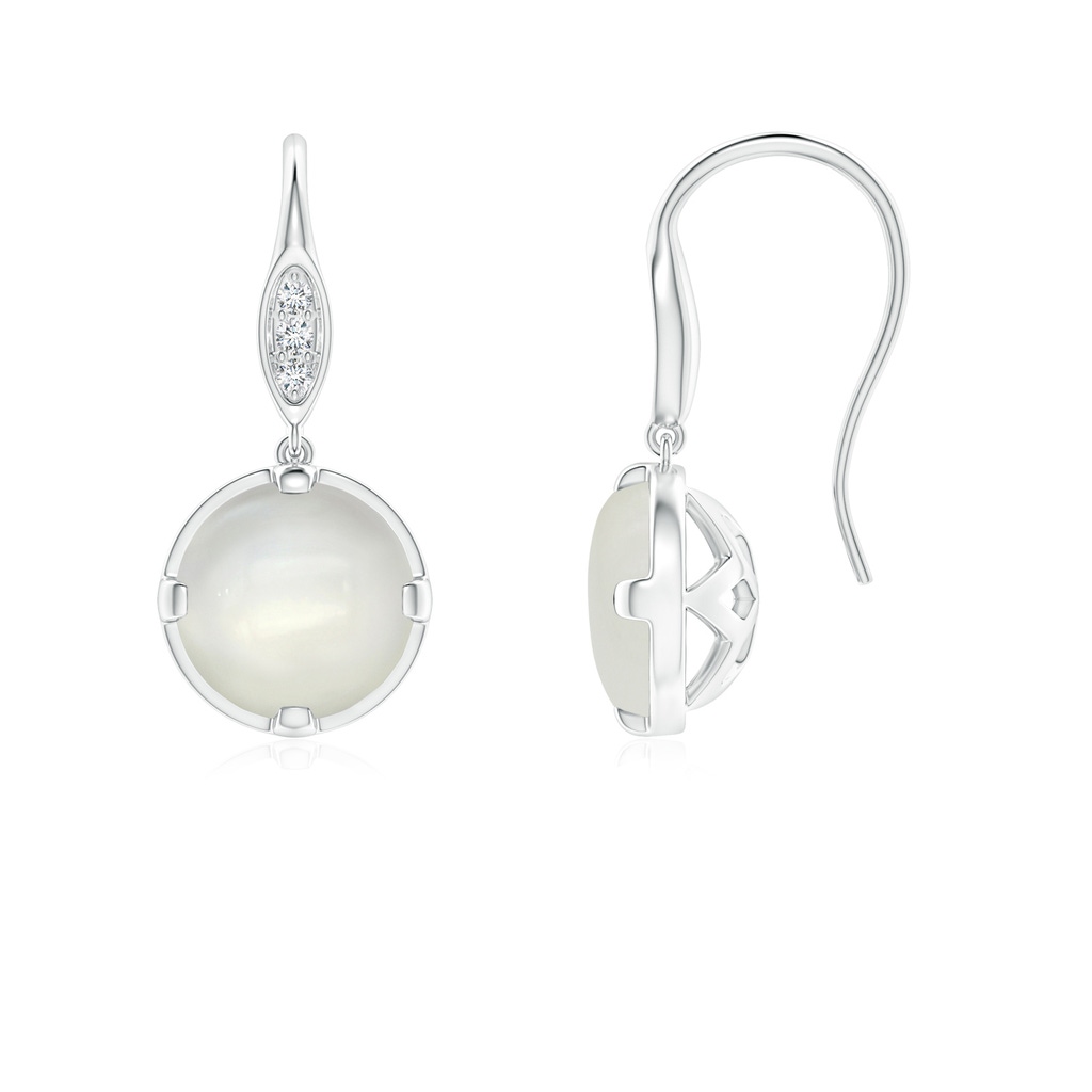 6mm AAAA Moonstone Fish Hook Earrings with Diamond Accents in White Gold