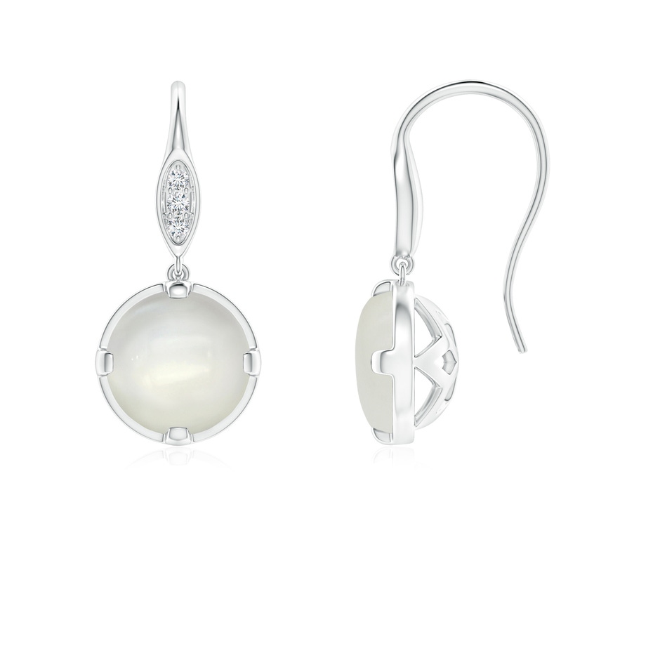 6mm AAAA Moonstone Fish Hook Earrings with Diamond Accents in White Gold 