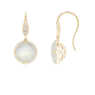 6mm AAAA Moonstone Fish Hook Earrings with Diamond Accents in Yellow Gold