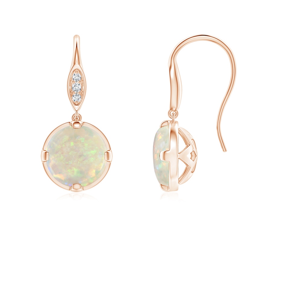 6mm AAA Round Opal Fish Hook Earrings with Diamond Accents in Rose Gold 