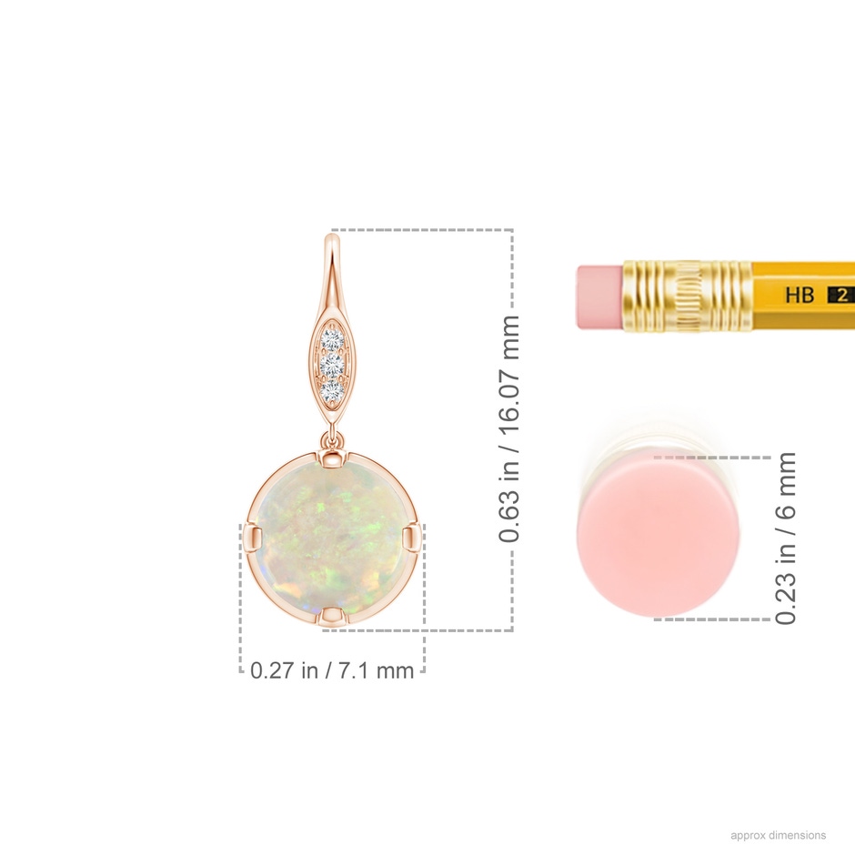 6mm AAA Round Opal Fish Hook Earrings with Diamond Accents in Rose Gold ruler