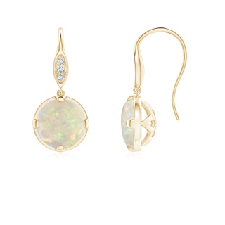 6mm AAA Round Opal Fish Hook Earrings with Diamond Accents in Yellow Gold
