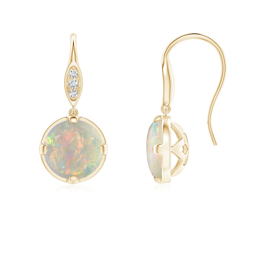 6mm AAAA Round Opal Fish Hook Earrings with Diamond Accents in 18K Yellow Gold 