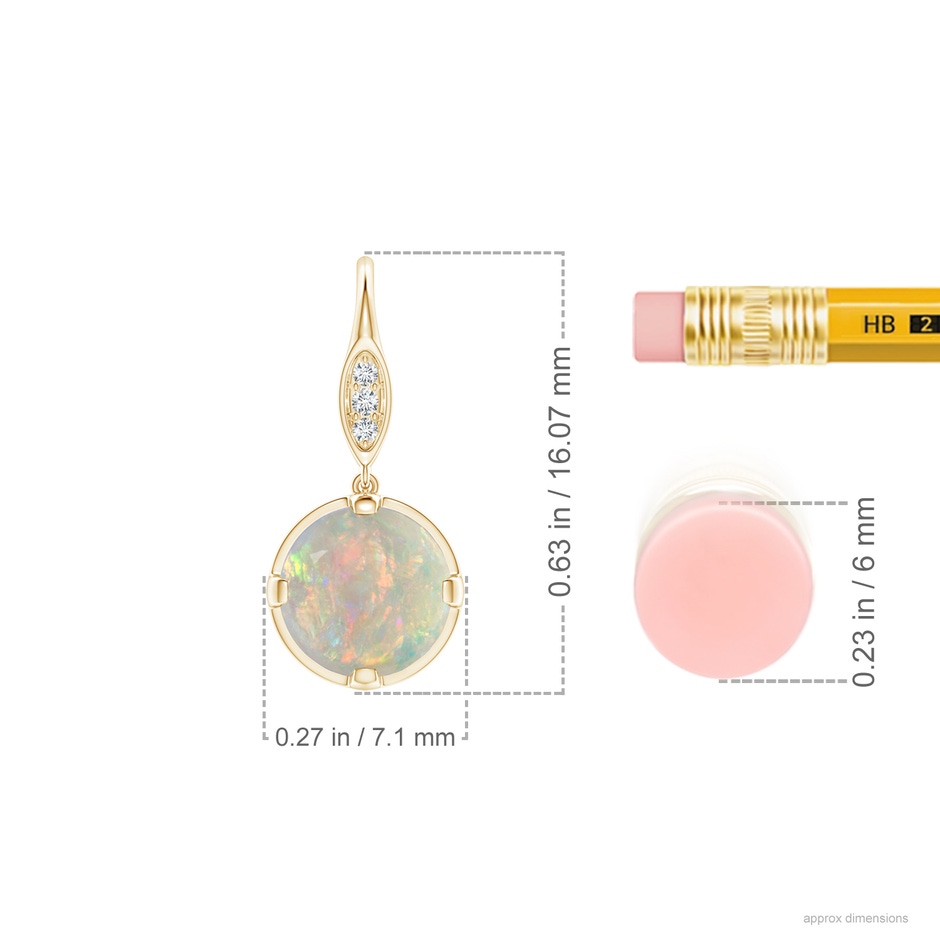 6mm AAAA Round Opal Fish Hook Earrings with Diamond Accents in 18K Yellow Gold ruler