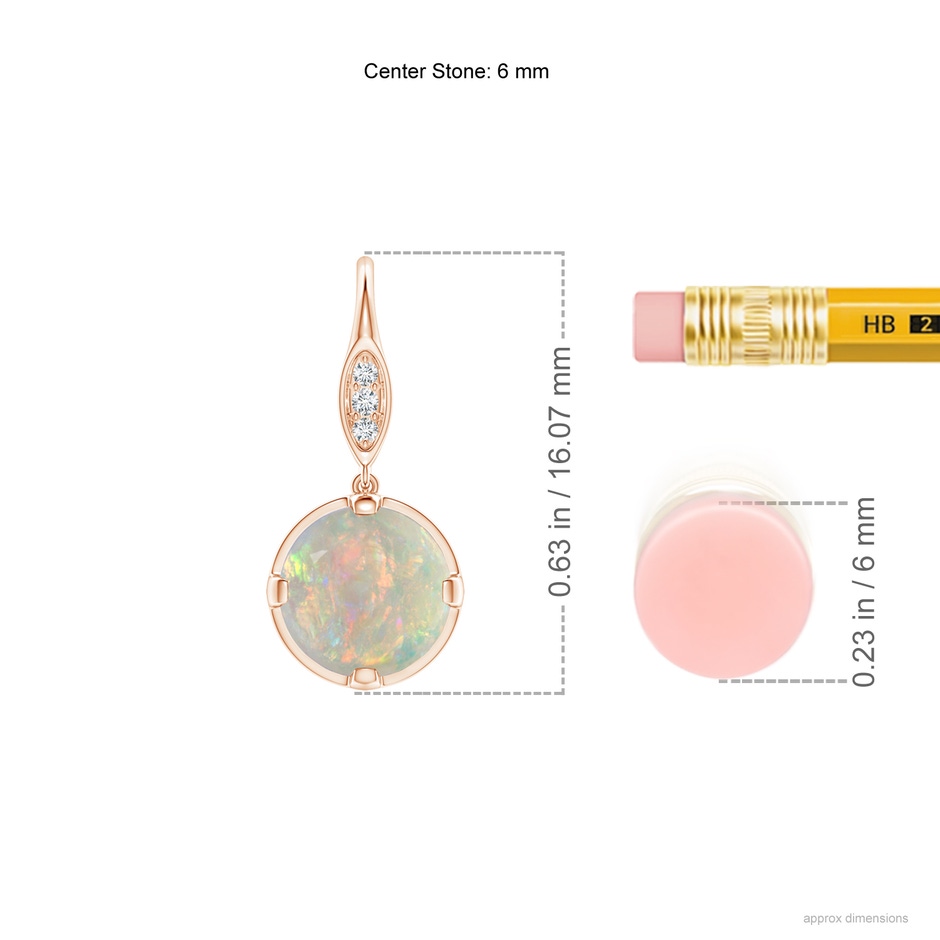 6mm AAAA Round Opal Fish Hook Earrings with Diamond Accents in Rose Gold ruler