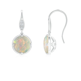 6mm AAAA Round Opal Fish Hook Earrings with Diamond Accents in White Gold