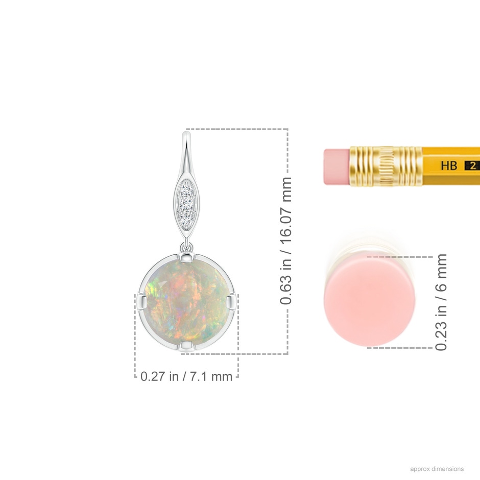 6mm AAAA Round Opal Fish Hook Earrings with Diamond Accents in White Gold ruler